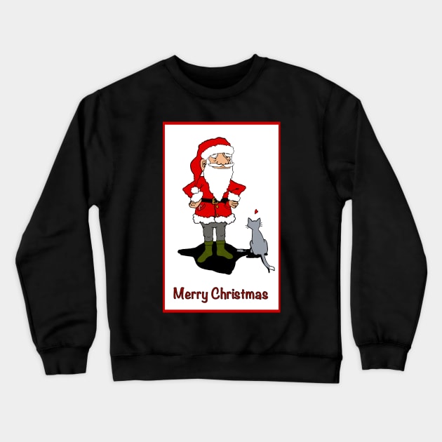 Santa and his cat. Merry Christmas! Santa is getting a present. Christmas Greetings. Crewneck Sweatshirt by marina63